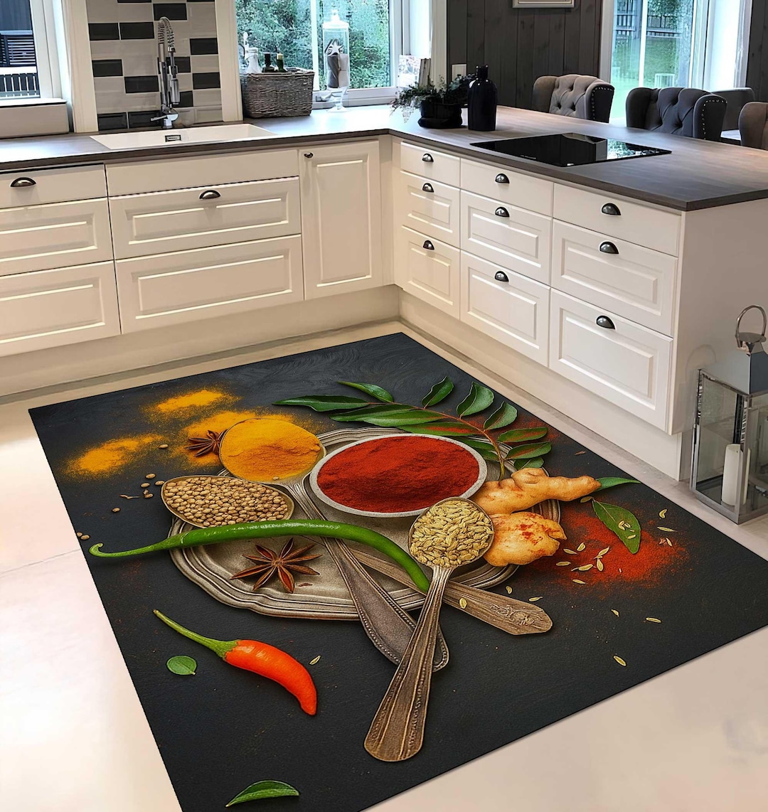 Kitchen Dish Rug Spicy Kitchen Rug, Food Themed Kitchen Rug, Chef's Gift, Kitchen ...