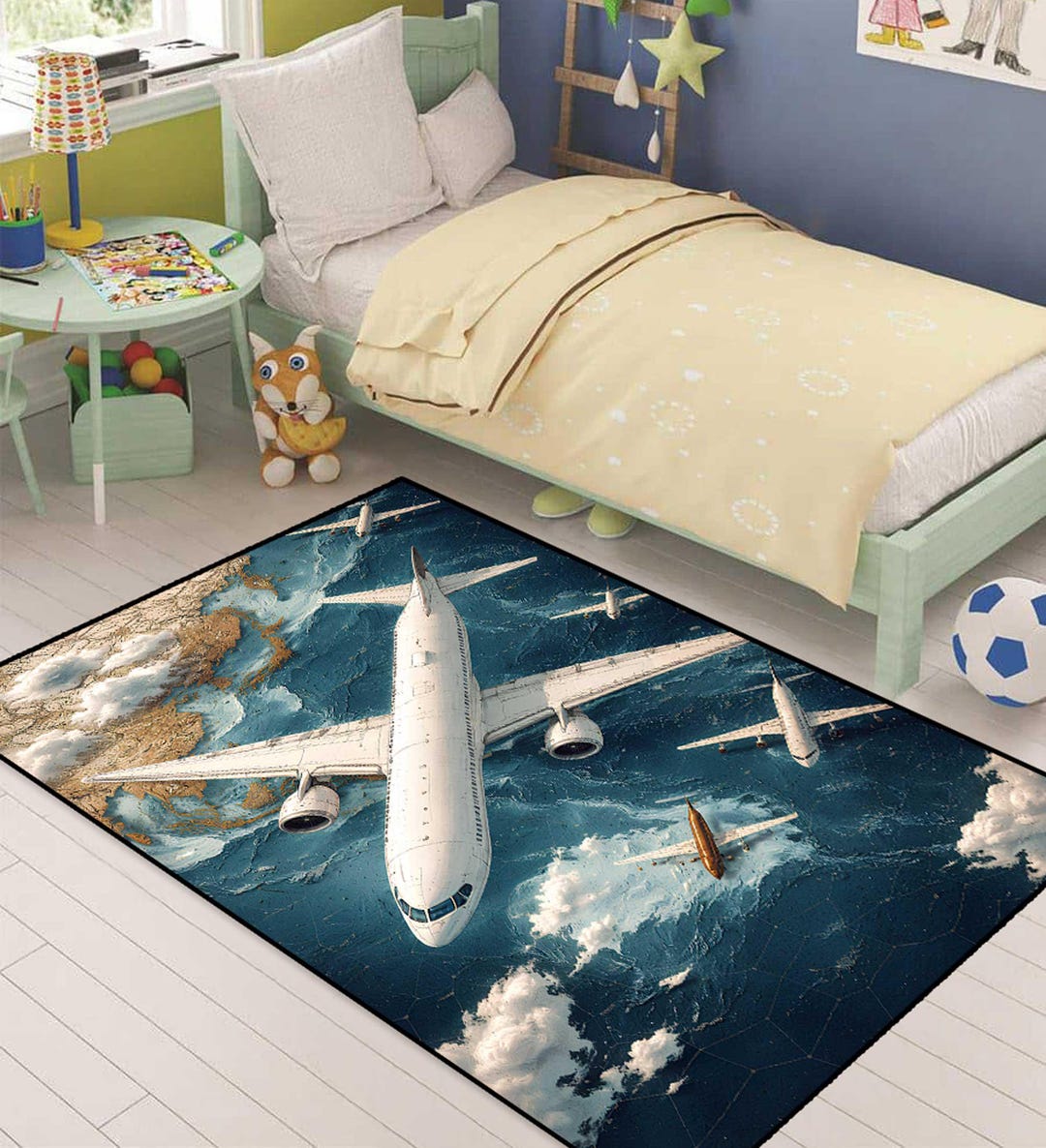 Airplan Rug Airplane Themed Kids Rug, Sky Themed Rug,baby Room Decoration, Boy's ...