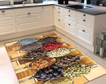 Tapete de cocina para especias, alfombra para el suelo de la cocina, decoración moderna para la cocina (impresión digital), alfombra de cocina, alfombra moderna para el suelo de la cocina, alfombra de regalo, impresión digital