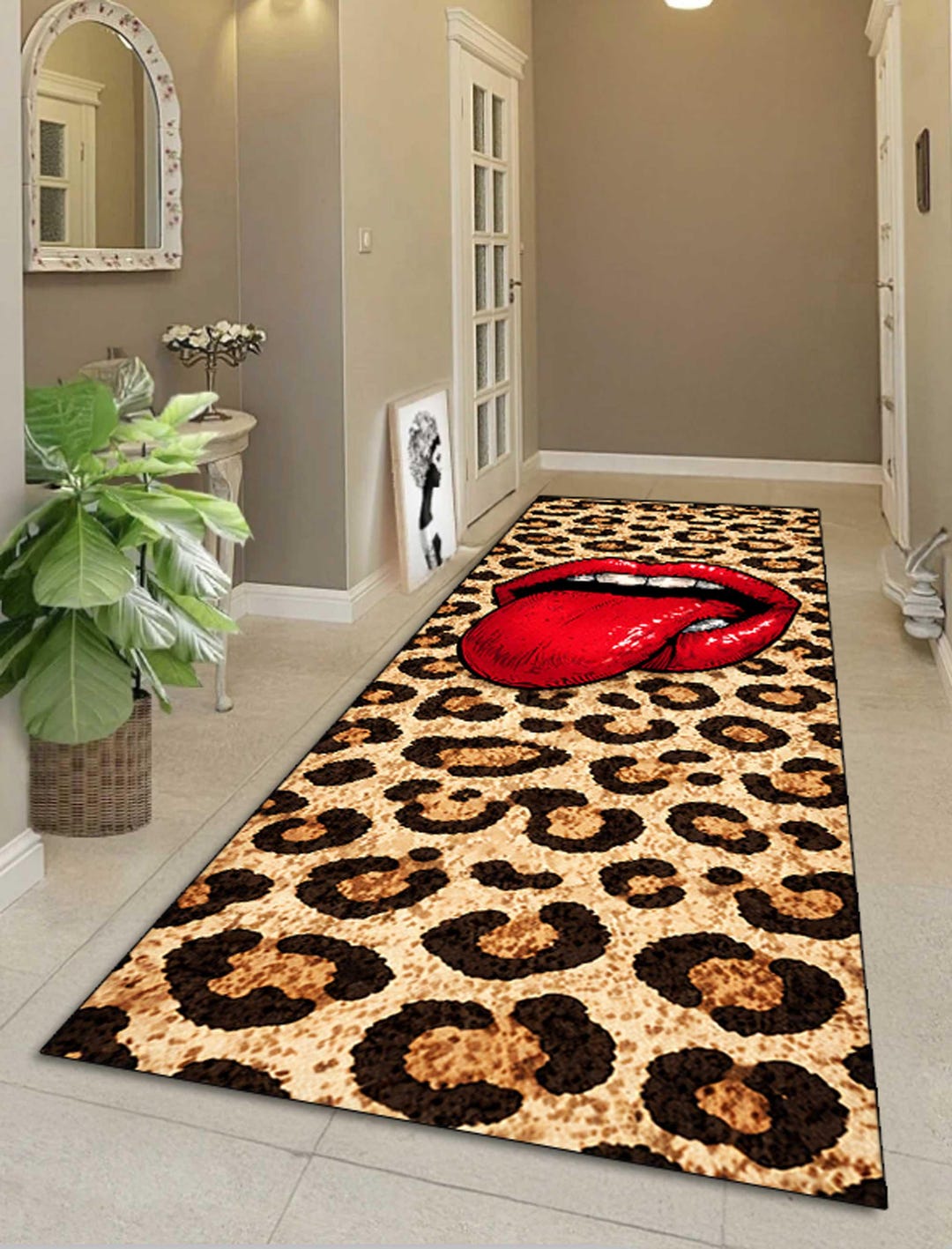 Fashion Rug Leopard Print Lips Rug, Fashion Rug, Aesthetic Room Decoration Runner ...