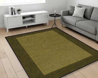 Alfombra minimalista verde oliva, alfombra moderna lisa, alfombra de color neutro sólido, alfombra contemporánea para sala de estar, alfombra con estampado digital