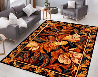 Alfombra elegante con estampado floral, alfombra colorida, alfombra digital, alfombra de lujo para sala de estar, alfombra clásica con estampado floral, alfombra con estampado floral