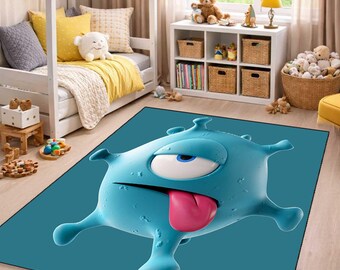 Alfombra infantil de monstruos divertidos, alfombra de personajes de dibujos animados, alfombra infantil de alienígenas adorables, decoración divertida para la habitación de los niños, alfombra moderna de personajes, alfombra digital