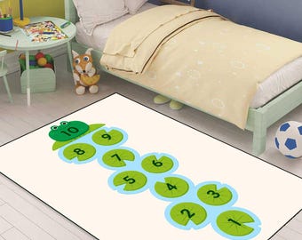Alfombra infantil estampada para jugar a la rayuela, alfombra de juego educativa, alfombra estampada con ranas y hojas de loto, alfombra de aprendizaje para guardería, alfombra estampada para jugar a la rayuela