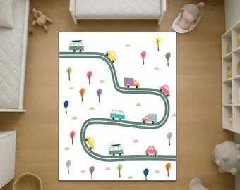 Kinderzimmer Straßenteppich, Auto Spielmatte Teppich, Spielzeugauto Track Kindergarten Teppich, Spielzimmer Dekor, Waschbar, rutschfest