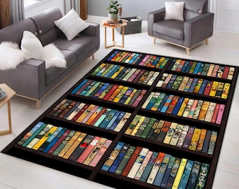 Alfombra con diseño de estantería, decoración para biblioteca, elemento decorativo para sala de lectura, alfombra literaria, alfombra con estampado digital, regalo para amantes de los libros.