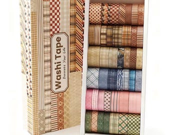Checkered Washi Tape Set | 42 Brown Decorative Rolls