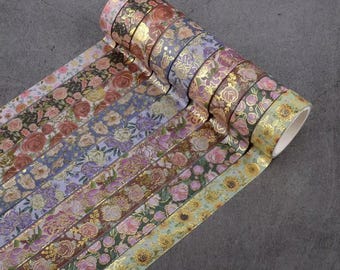 Vintage Floral Gold Foil Washi Tape Set | Luxury Journal Scrapbooking Decor