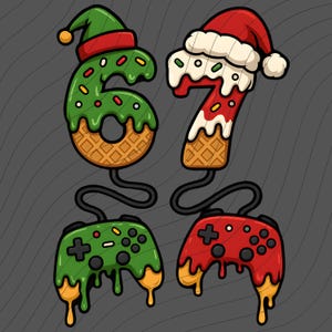 Christmas Gamer 67 T-Shirt Design | Funny 6-7 Gaming PNG Digital Download | Holiday Video Game Controller Clipart