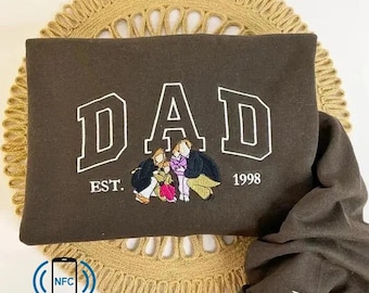 Embroidered Portrait Sweatshirt for Dad, Family Photos Fatherhood Sweater