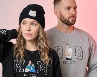 Custom Mom Portrait Embroidery Sweatshirt, personalized gift for dad, mom