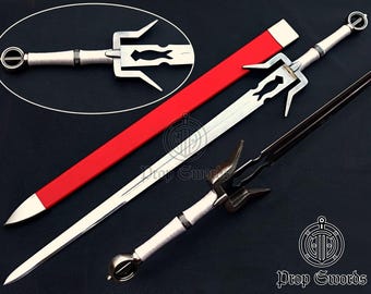 Réplica de la espada de utilería de The Witcher Ciri Zireael, espada larga roja plateada