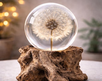 Dandelion Night Light, Real Dandelion puff Paperweight, Flower Epoxy Resin Nightlight, Epoxy Resin Wood Table Lamp Valentine Gifts idea