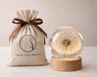 Dandelion Night Light, Real Dandelion puff Paperweight, Flower Epoxy Resin Nightlight, Epoxy Resin Wood Table Lamp Valentine Gifts idea