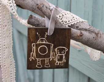 Rowdy Robot Woodblock ornament