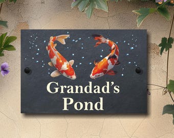 Koi Carp Personalised Custom Slate Pond Sign Kc4