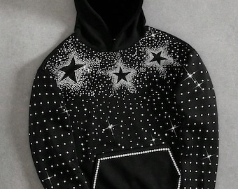Sudadera con capucha y estrella de diamantes de imitación / Jersey negro con tachuelas, ropa para club rave