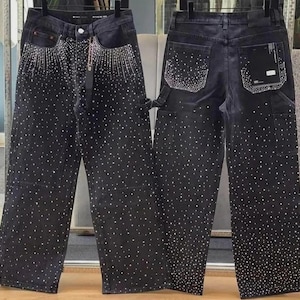 Y2K Strass Jeans mit weitem Bein | Baggy Hip Hop Denim