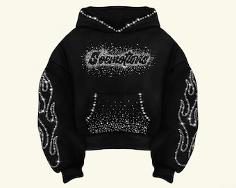 Op maat gemaakte hoodie met rits en strassteentjes | Gepersonaliseerde ravekleding voor festivals