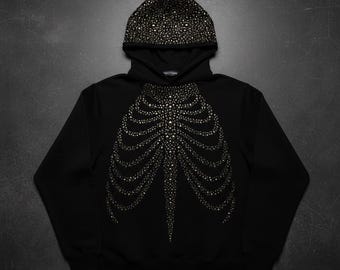 Hoodie met rits en strassteentjes | Y2K-sweater met gotische sterren en sterren