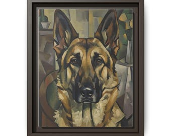 Porträtt av schäfer i matt canvas inramad | Hundväggkonst, modern husdjursdekor