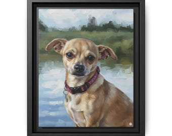 Chihuahuaporträtt i matt canvas inramad | Väggkonst för husdjur