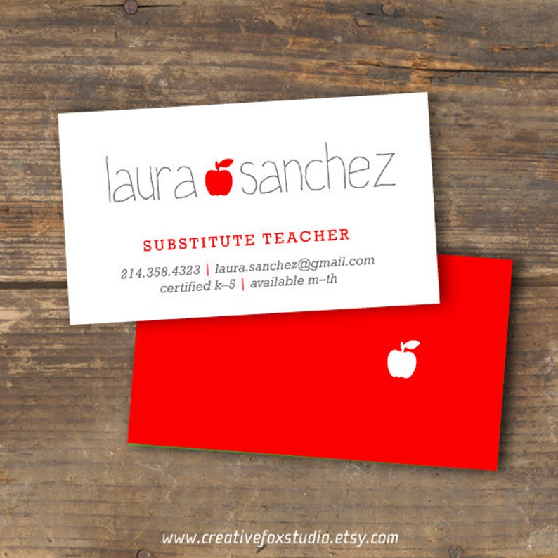 Teacher Or Substitute Business Card Applelicious Tutor Etsy - image 0