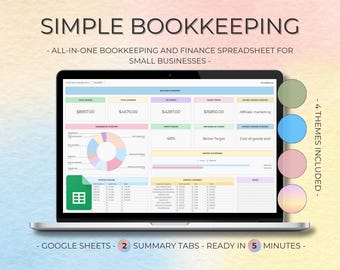 Simple Bookkeeping Template, Monthly, Yearly, Profit and Loss, Small Business Finance Tracker Spreadsheet, Accounting, Log Transactions