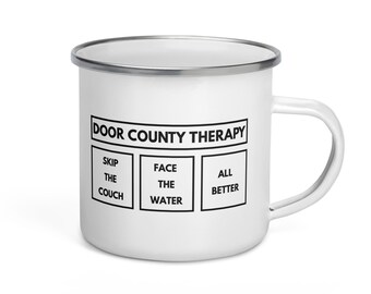 Door County Therapy Enamel Mug | Skip the Couch | Door County Gift | Camping Mug | FREE SHIPPING