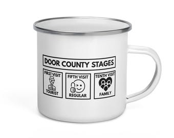 Door County Stages Enamel Mug | Tourist to Family | Door County Gift | Camping Mug | FREE SHIPPING