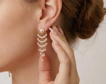 Elegante barokke pareloorbellen met kwastjes, handgemaakte Keshi-pareldruppeloorbellen, zoetwaterparelstatementsieraden, cadeau voor haar