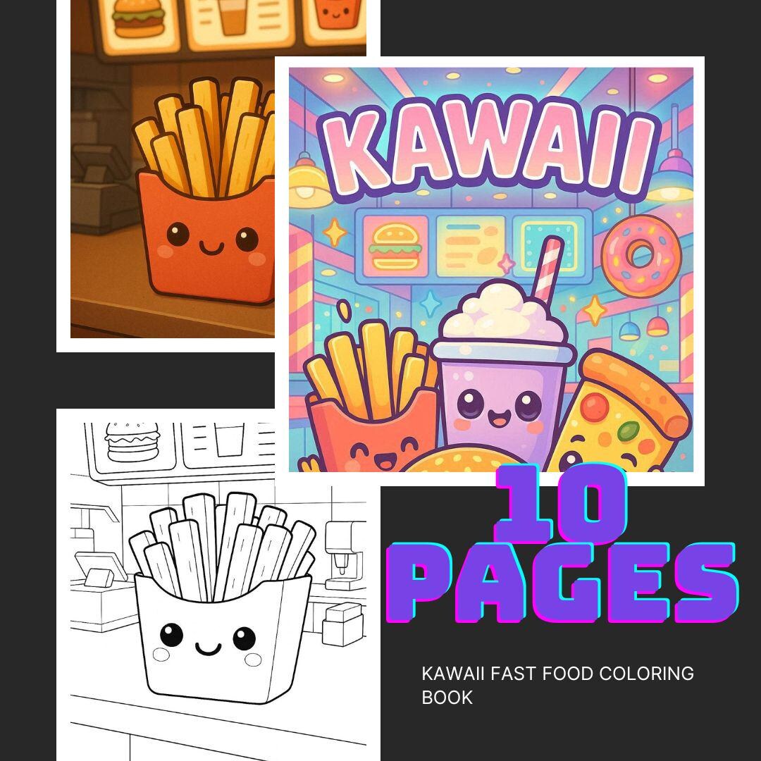 Kawaii Fast Food Coloring Book | Kids' Printable Pages (PDF) - Etsy