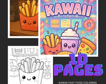 Kawaii Fast Food Coloring Book | Kids' Printable Pages (PDF)