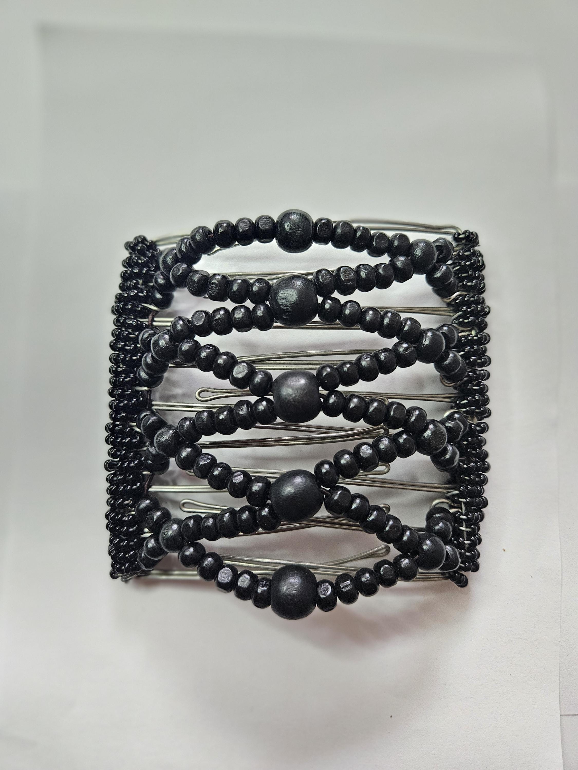 Solid Black Wooden Beads African Butterfly Beaded Wire Comb  display picture 2