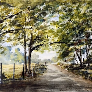 11x15 Shade of Trees Landscape - Original Watercolor Painting