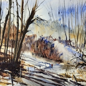11x14 Original Watercolor Painting-Wild Winter Forest