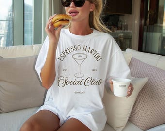 Espresso Martini-tröja, kaffecocktail-tröja, Espresso Martini Social Club-tröja, vintage 90-talsgrafiktröja, barlogotyp-tröja, present till henne