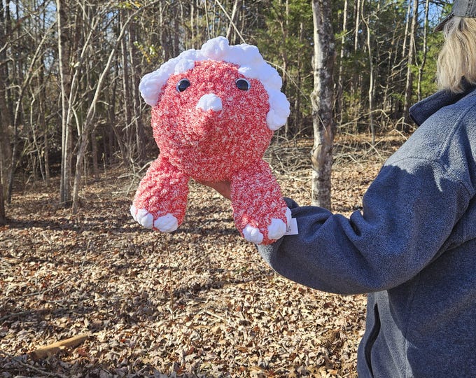 Jumbo Splooting Triceratops - Crocheted and Handmade