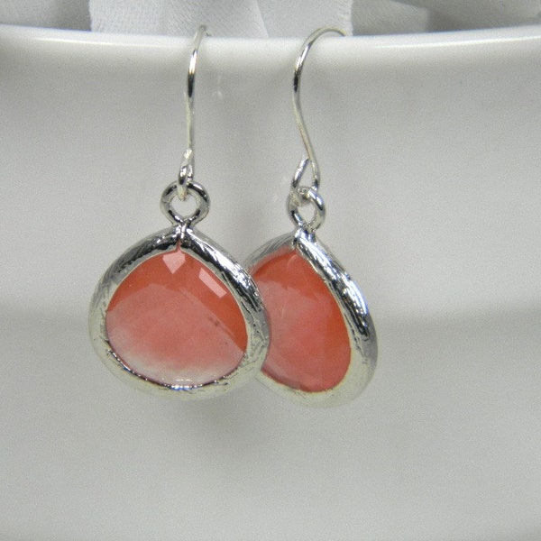 Coral Earrings, Grapefruit Earrings, Wedding Jewelry, Peach Earrings, Silver Peach Dangle Earring, Wedding Gift, Gift for Her, Prom Jewelry