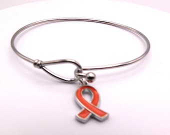 Multiple Sclerosis Orange Ribbon Awareness Bangle Bracelet Stainless Steel Gift Support