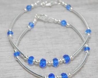 Royal Blue Faceted Rondelle and Silver Plated Beaded Birthstone Bracelet