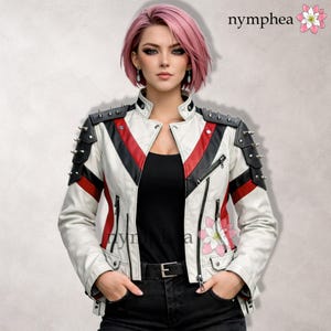 Vi Arcane Season 2 Leather Jacket - Red and Black Pit Fighter Brawler Coat with Spikes - League of Legends Cosplay - Punk Rock Crop Jacket