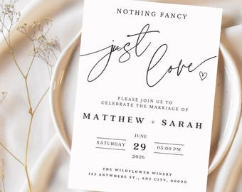 Nothing Fancy Just Love Invitation Elopement Reception Invite Minimalist Modern Elopement Announcement Modern Reception Invite Template