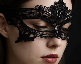 Black Lace Masquerade Mask for Women – Gothic Mask for Halloween, Cosplay, Party, Sexy Outfit Accessory