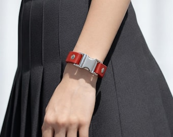 Adjustable Faux Leather Buckle Bracelet, Punk Gothic Unisex Arm Cuff