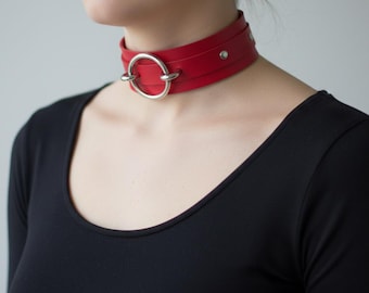 Gothic O-Ring Faux Leather Choker – Adjustable Punk Collar