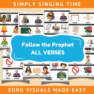 Könnte beinhalten: Eine Sammlung illustrierter Karten mit religiösen Themen. Die Karten zeigen Bilder und Wörter wie "Noah", "Prophet", "gehört" und "Sünde". Der Text "Folge dem Propheten ALLE VERSE" ist auf blauem Hintergrund zu sehen. Der Satz "LIEDVISUALISIERUNGEN LEICHT GEMACHT" ist ebenfalls vorhanden.
