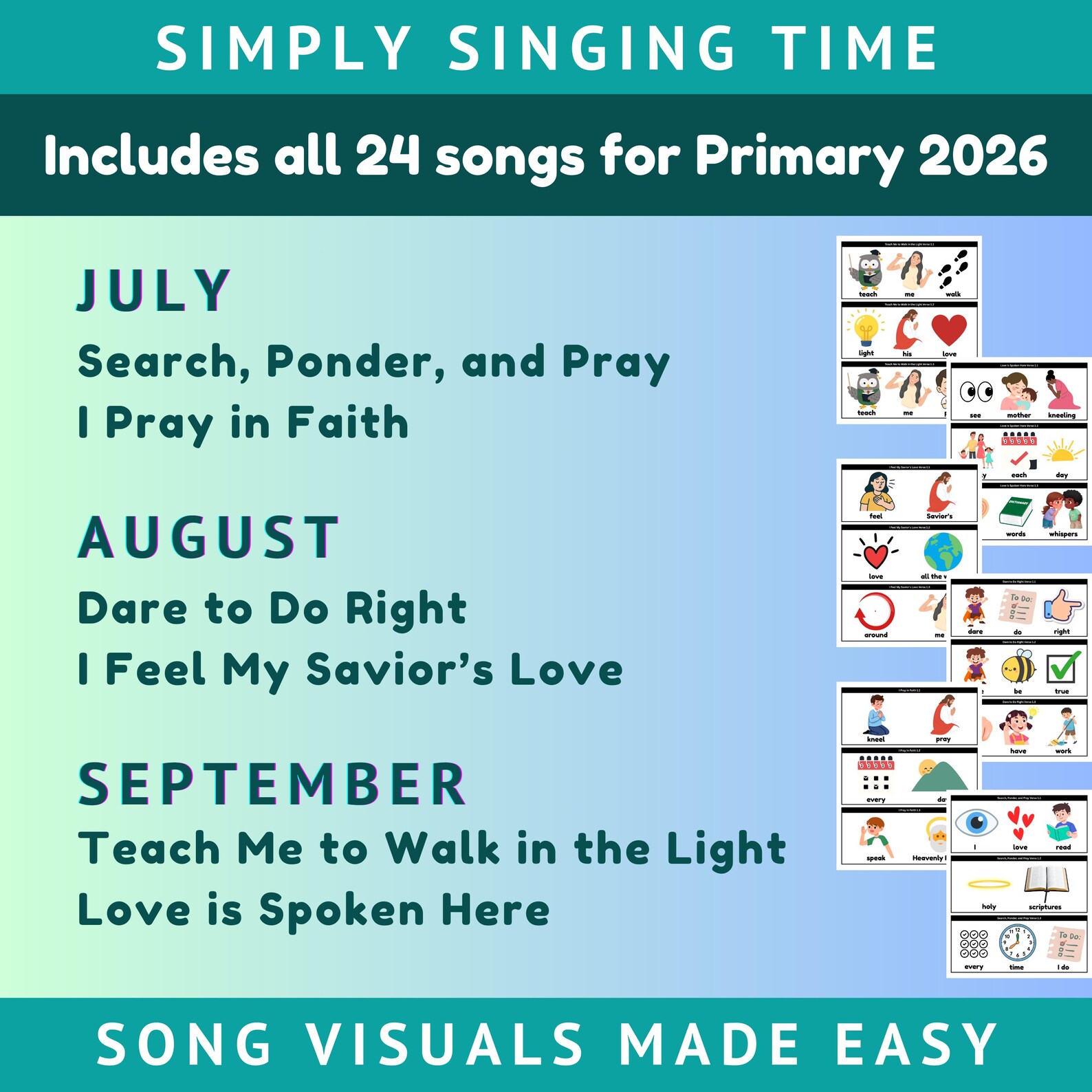 2026 Primary Songs Visual Aids, All 24 Songs, LDS Primary Music Song ...