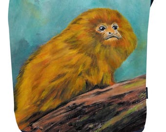 Golden Lion Tamarin Bucket Handbag, Large Cross Body Bag - From my Original Oil Painting, Mutualistic