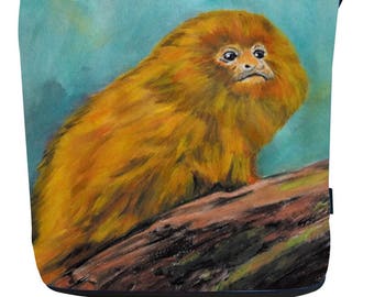 Golden Lion Tamarin Small Bucket Handbag, Can be Worn Cross Body - Salvador Kitti - From my original painting, Mutualistic